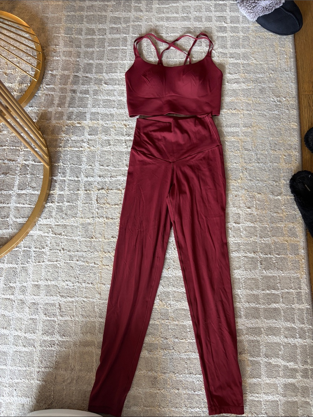 aerie Burgundy Strappy Crop Top & High-Waist Leggings Set